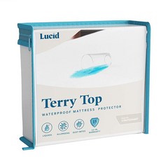 LUCID 고급 저자극성 100% 방수 매매트리스 프로텍터 - 비닐 프리(Vinyl Free) - 킹 사이즈, 면 테리 탑
