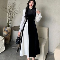 봄 가을 임산부 세트 캐주얼 민소매 롱 베스트 + 긴팔 원피스 투피스 세트 기질 임부옷 WXY