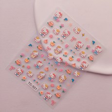 RoseAria 산리오 3D 캐릭터 네일 스티커, 1개, 옐로 + 핑크 + 그린