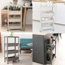 세탁실 주방 욕실 수납장 선반 3단 4단 jun+74301jH, 틈새트롤리 베이직3단_베이지