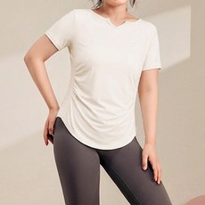 지앤디 여성 쿨링 체형커버 운동 반팔 브이넥 셔링 루즈핏 빅사이즈 요가복 상의