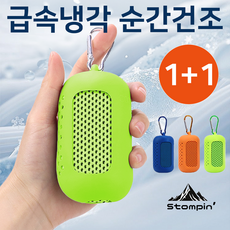 러뷰리 급속냉각 쿨타올 순간건조 땀 운동 등산 캠핑 수건 실리콘케이스 증정, 2개, 싱그런 연두