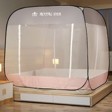 로얄다이아 텐트형 고급 사각 3문 원터치모기장 콤비모기장, 그레이-핑크 콤비모기장