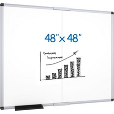 VIZ-PRO 마그네틱 드라이 이레이즈 보드 24 X 18 인치 은색 알루미늄 프레임, 48"W x 48"H