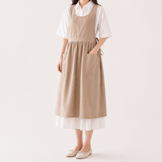 여성 예쁜 원피스 앞치마 면 스트라이프 북유럽 스타일 주방 카페 어린이집 네일샵 꽃집, 1개, 베이지