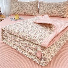 더루비샵 침대패드 사계절 고밀도 누빔 양면 패드, 핑크잔꽃플라워