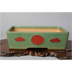 【小樹安每】中國盆缽-綠釉鶴紋長方鉢 15cm, 1個