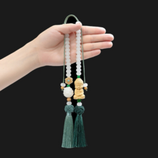 인디INDIE 수호장식 부처님 연꽃 연화운 자동차 사고방지 운수대통 키링 룸밀러 장식 전통 매듭 불교 염주, 1개, 연꽃 부처님(녹색)