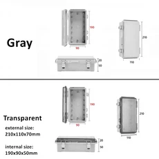 전기계량기함 방수 회색 투명 커버 인클로저 정션 박스 ABS 플라스틱 야외 전자 기기 힌지 케이스 빠른 배송 IP67, 02 Transparent lid, 08 210x110x70mm, 1개