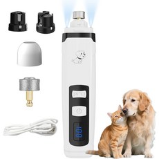 이쿠핫 개 네일 그라인더 대형 중형 소형견 발과 고양이 발톱용 조용한 듀얼 라이트 USB 충전식 전기 2단 애완동물 발톱 손질 용품 고양이/개 애호가를 위한 선물 M2, 1