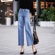 COSYEVNO 코시브노 춘하가을 청바지 와이드 8부 와이드 팬츠 9부 밴딩 허리