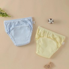 嬰兒尿布訓練褲 薄款純棉 區域性防水防漏 可水洗透氣, 藍 + 黃, 1個