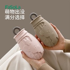 FaSoLa 硅膠熱水袋 可愛毛絨防燙注水暖手暖肚子, 1個, 粉色小兔+針織袋（舊款）  單隻,【持久保溫/萌趣造型/密封防漏】