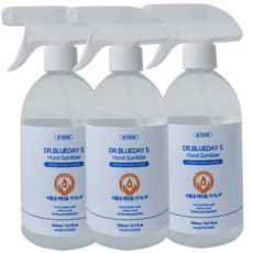 닥터블루데이에스 뿌리는 손소독제 알콜 스프레이 대용량 hand sanitizer 500ml, 3개, 500g
