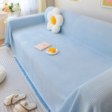 ins白色沙發巾新款四季通用沙發蓋布全蓋蓋巾沙發套罩奶油風, 1件, 蜂巢藍白【兩面可用】