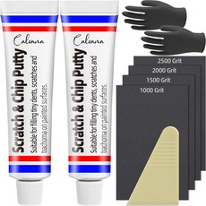 Calvana2팩 20g 차체 필러 수리 키트 자동차 퍼티 스크래치 필러 가벼운 터치업을 위한 빠른 건조 포뮬러 자동차 페인트 스크래치 제거 및 녹 제거에 이상적 수리 도구 포, 2Pack+4 Sand Paper Kit