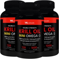 [미국빠른직구] 신제품 마이라이프 내추럴스 미니 크릴오일 오메가3 1000mg, 3개, 120정