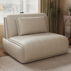 耐磨皮革雙人沙發床 一鍵沙發變床 高密度海綿乳膠, 米白