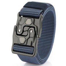 鋁閤金戰術腰帶休閒彈力帆布尼龍自動扣編織皮帶男士軍訓工裝, 藍色-尼龍 (無彈力), 1個