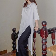 로로텐 옆트임 원피스 반팔 롱 티셔츠 무지 루즈핏 여성 빅사이즈