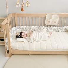 침대범퍼 침대울타리 범퍼침대가드 침대가드 트위스트, 4 가닥   흰색 + 밝은 회색  세척 및 보호용 가방