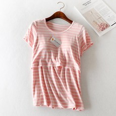 BABYSHARE時尚孕婦裝 莫代爾條紋附胸墊短袖哺乳衣 親膚透氣 方便哺乳