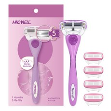 haowell Y존 제모 셀프케어 여성용 바디 제모 5중날 면도기 + 면도날 5입, 1개
