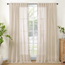 YoungsTex Linen 창문용 세미 시어 커튼 - 빛 필터링 천연 드레이프 로드 포켓 백 탭 포함 거실 침실 오트밀 패널 2개 132.1 x 274.3cm(52