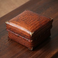 竹益堂 手工竹編茶具收納盒 日式便攜提盒 功夫茶杯整理收納盒 茶盞收納盒, 1個, 悅己竹編收納盒,紅色