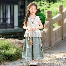 女童夏季民族風漢服套裝兒童中式波西米亞風唐裝裙女寶寶古風衣服