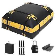 고형후커리어 백 차량용 고형후백 카고백 방수 미끄럼 방지 지붕 백 접이식 차량용 바 불필요 아웃도어/방재 대응 대용량 425L 경량 3.19kg 블랙 옐로우