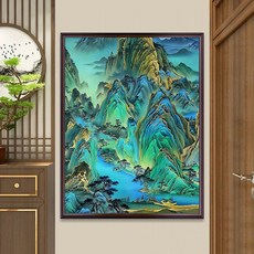 韆裏江山夜景十字繡新款，客廳玄關手工風景綫繡，DIY手工藝裝飾畫, 1個, 【中格三股繡-體驗款】50*65cm