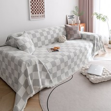 3인용 셰닐 소파 덮개 고양이 긁힘 방지 얼룩 방지 체크 보더 올커버 사계절 소파 커버