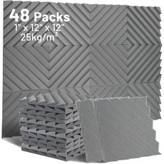 포커스 사운드 48팩 방음 폼 패널 x 2 벽용 고밀도 웨지 스튜디오 사무실 게임룸그, 48 Pack-BlackGrey