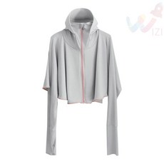 신선IZI 햇빛차단 크롭 후드 집업 그레이