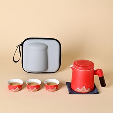 陶瓷快客杯旅行茶具套裝 戶外便攜附蓋過濾, 1個
