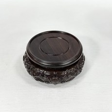 御古齋 黑檀木質感浮雕圓形底座 藝品展示花台, 1個, 款二 浮雕蝙蝠 小(面7.5cm)