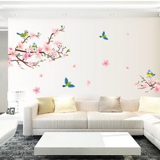 新款紫百合花朵牆貼畫, 桃花喜鵲