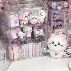 ins風高透防塵展示櫃手辦公仔娃娃收納盒學生桌麵文具雜物整理盒, 1個, 【通用】防塵盒隔板1塊,磁吸門丨隔板可拆卸