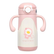 PUKU 藍色企鵝 Warmer 不鏽鋼吸管學習杯 350ml, 食品級矽膠吸管, 雙層真空結構, 可拆握把, 1個, 粉色