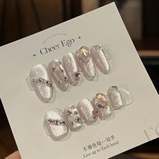 【韆金歸來】純手工穿戴甲 美甲 爆閃鑽 極光粉 貓眼 成品指甲, 1個, 千金歸來【新短方】,M