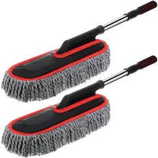 Tanlade 2팩 극세사 자동차 먼지떨이 외부 긁힘 방지 확장 가능한 손잡이 부드러운 자동차 먼지떨이 키트 먼지 브러시 세트 외부 내부 청소 도구용 (블루 그레이), Red Edge Gray, 1개