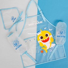 유아 아기상어 앞치마 머리수건 토시세트 유치원 깔끔한 예쁜