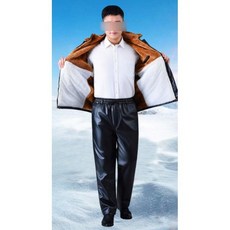 남성 겨울 방한 방수 기모 작업복 세트 두꺼운 플리스, 탄력 소매 가죽옷+스트레이트 바지, 2XL(중소 사이즈)
