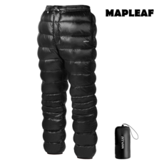 Mapleaf 다운 팬츠 블랙 800 필파워 (FP) 보온 방한 주머니 포함 YKK 지퍼 방풍 발수 경량 휴대 용이 남녀 공용 보온 팬츠 겨울용 수납백 포