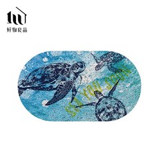 【好物良品】40x70cm 可剪裁浴室防滑絲圈PVC地墊 淋浴瀝水止滑地墊 洗澡隔水地墊 海龜設計 專利申請, 1個, 40x70cm B款