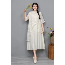 Yellwel여름용 복고풍 루즈핏 자수 캐주얼 프린트 눈송이 원피스 여성 의류 DJP