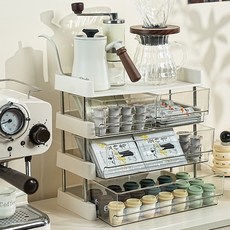 置物架多功能桌麵茶包膠囊咖啡收納盒茶水間抽屜式雜物盃子整理架, 1個, 單層【2個小抽屜】,多功能桌麵置物架