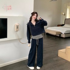韓版套裝春秋季大碼三件套：寬鬆顯瘦衛衣背心闊腿褲休閒時尚女裝