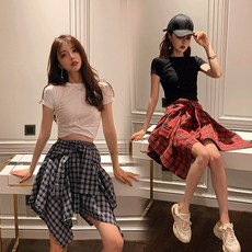 페이크셔츠치마 페이크 남방 레이어드 스커트 댄스 kpop, 흰색티셔츠